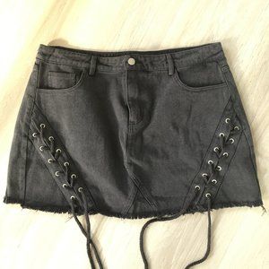 Black Side Tie Denim Skirt